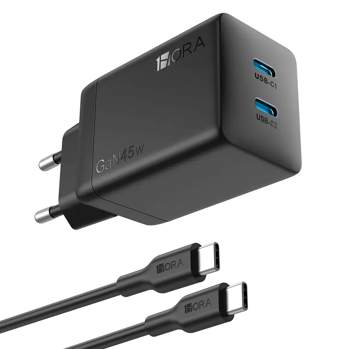 Cargador Rapido 1Hora GAR170-EU GaN 45W Dual USB-C Cable 1m
