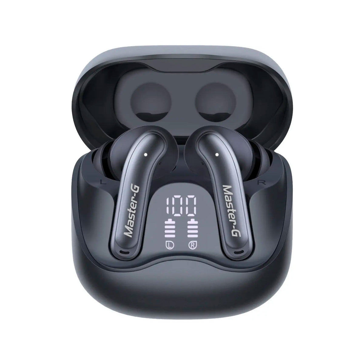 Audífonos Bluetooth 5.4 Master-G MGBUDS60B TWS ANC Game Mode App Estuche LED 35 Horas