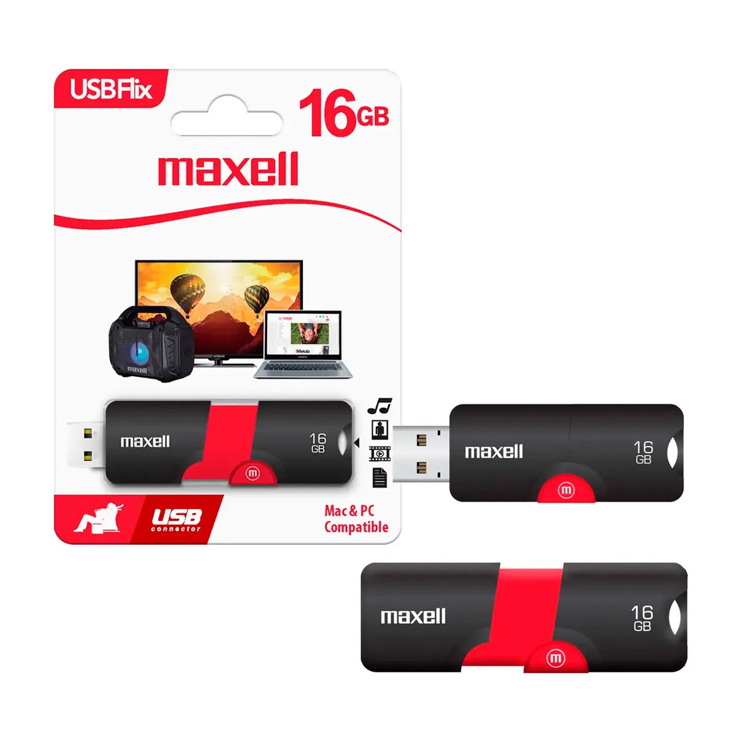 Pendrive USB 16GB Maxell Flix Diseño Retractil Compatible MAC Windows Multiuso Rapida Transferencia