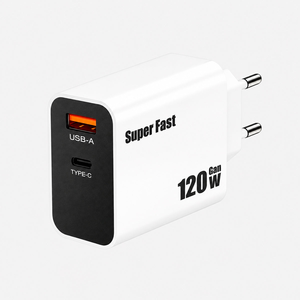 Cargador Carga Rapida 120W GaN 2 Puertos USB-C USB-A 1m
