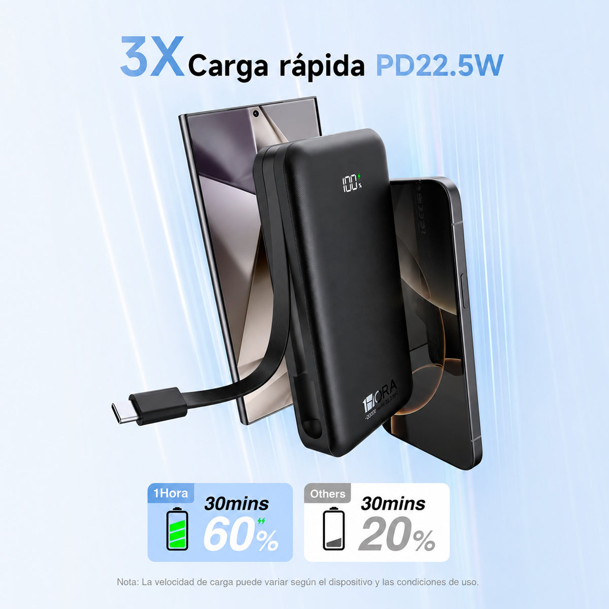 Power Bank 1Hora BAT201 20000mAh 22.5W Portatil Carga Rápida