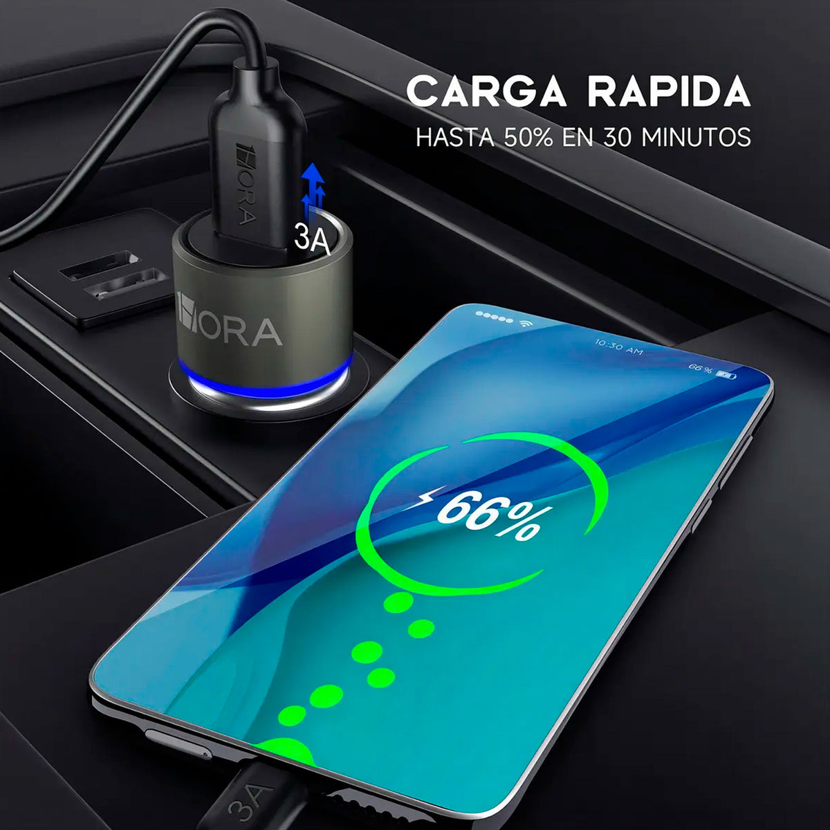 Cargador Auto 1Hora GAR116 18W QC 3.0 Con Cable USB-C 1m