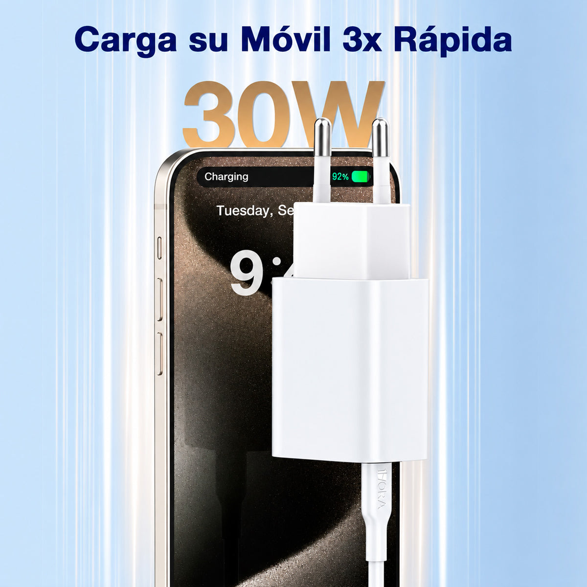 Cargador 20W USB-C / USB-A Dual Cable Tipo C 1Hora GAR162B