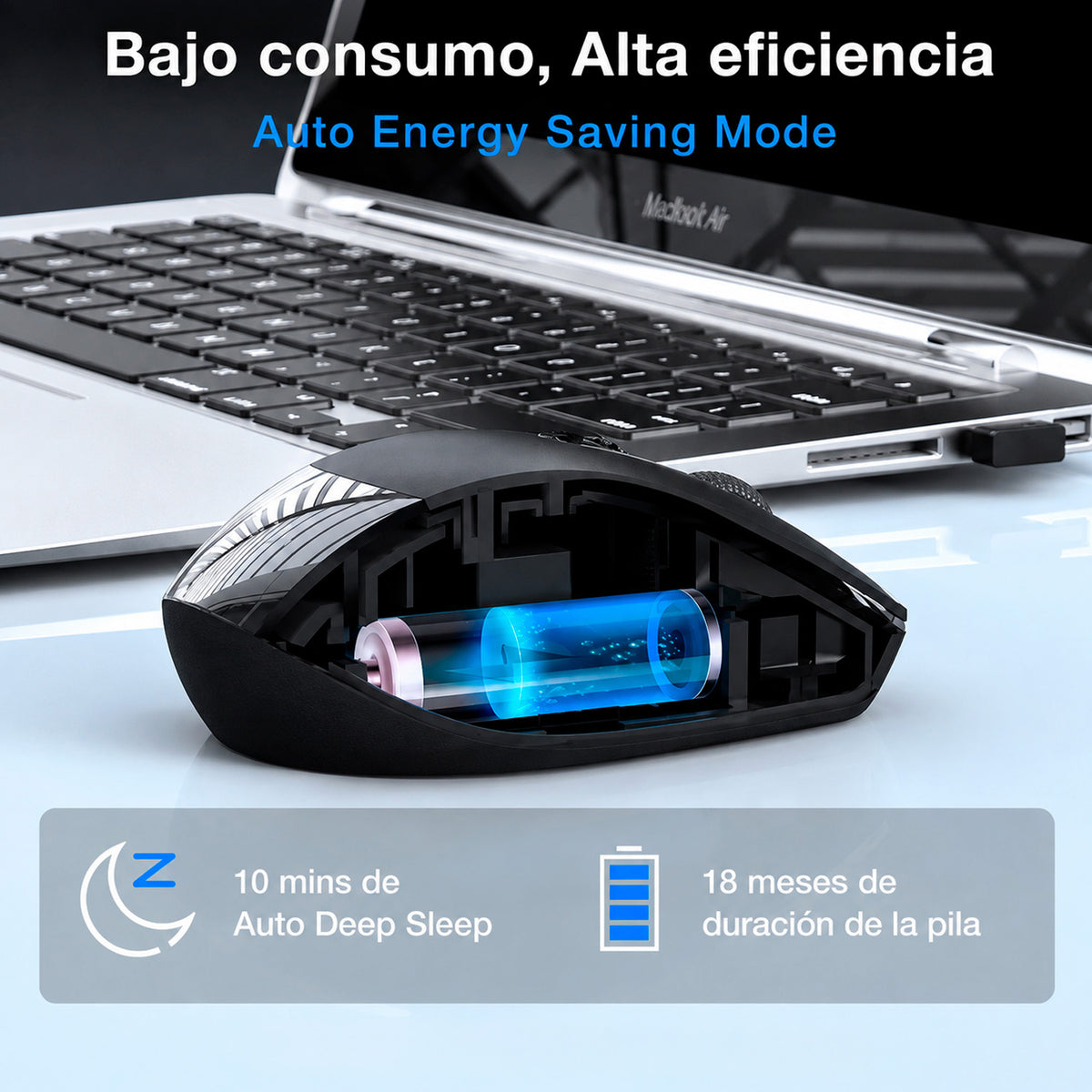 Mouse Inalámbrico 1Hora RAT001 1600 DPI Silencioso Portatil