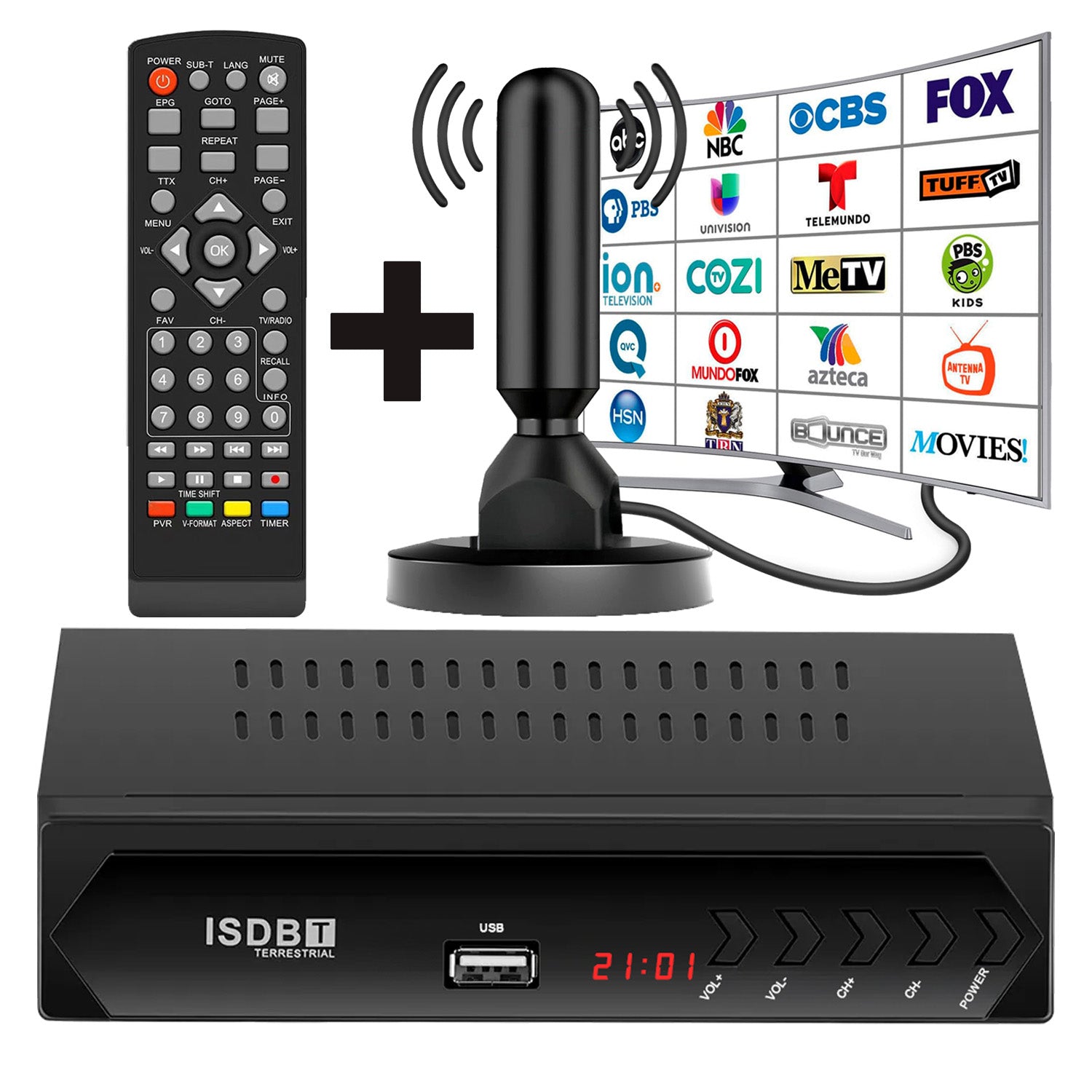 Kit Sintonizador Full HD ISDBT Terrestrial + Antena de Tv Digital Abierta