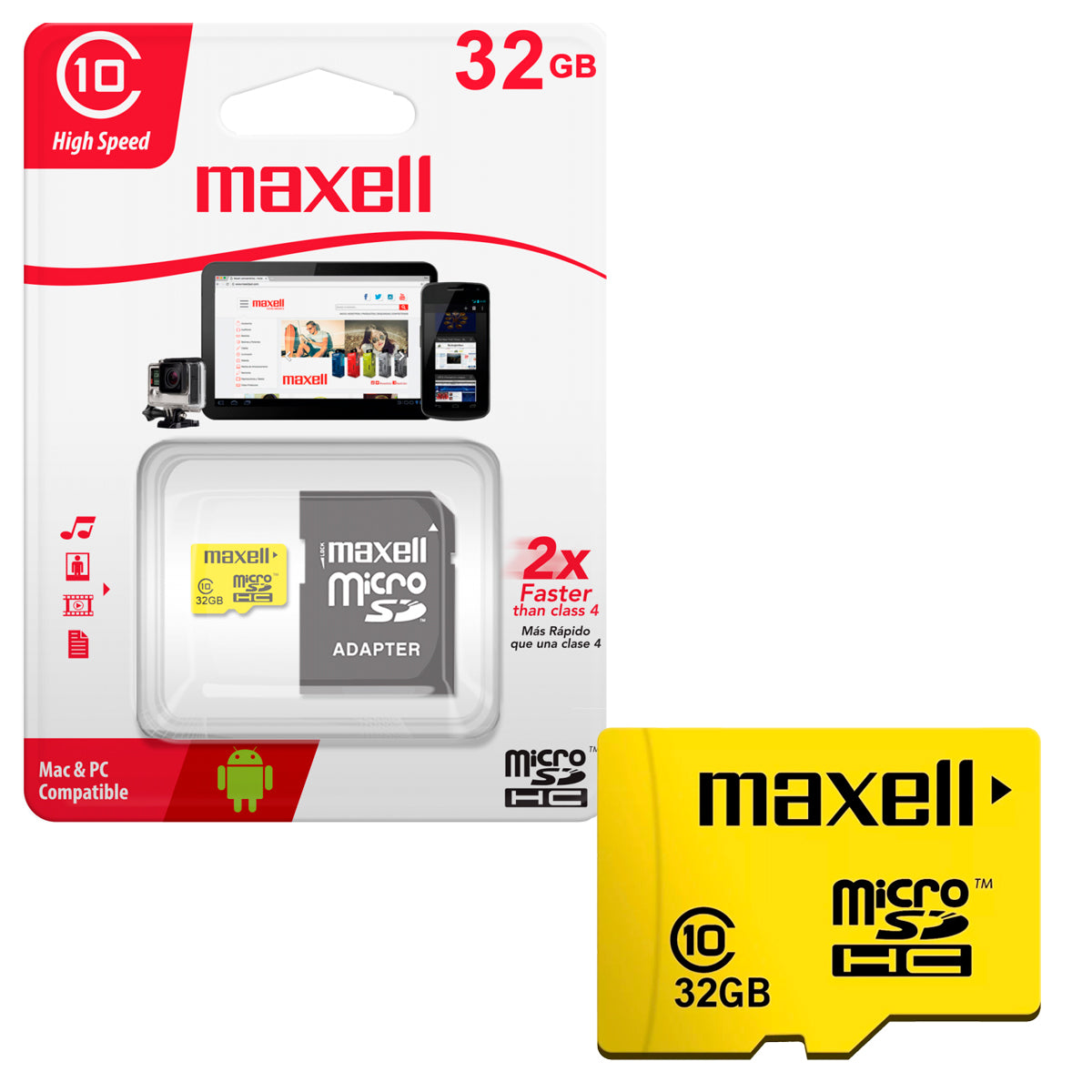 Tarjeta de Memoria MicroSD 32GB Maxell SDHC Clase 10 + Adaptador UHS-1 90MB/s Multiples Usos