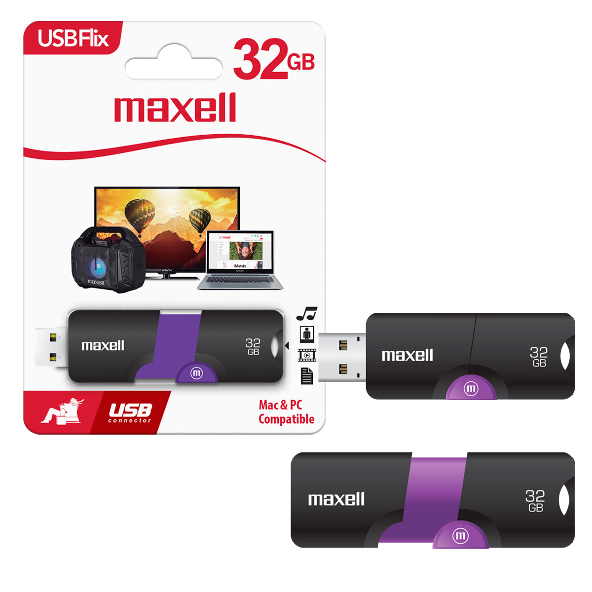 Pendrive USB 32GB Maxell Flix Diseño Retractil Compatible MAC Windows Multiuso Rapida Transferencia