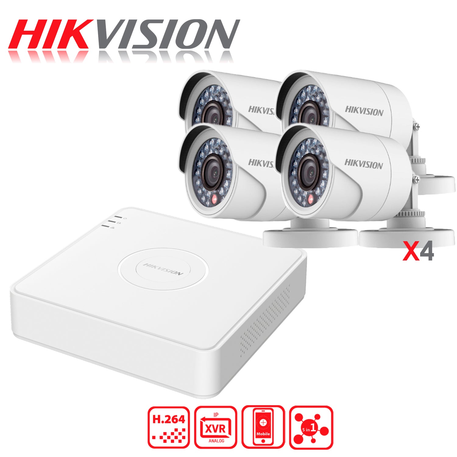 Kit de Camaras de Seguridad + DVR 4 Canales Hikvision Turbo HD 4 Camaras Bala IP66 1 MP
