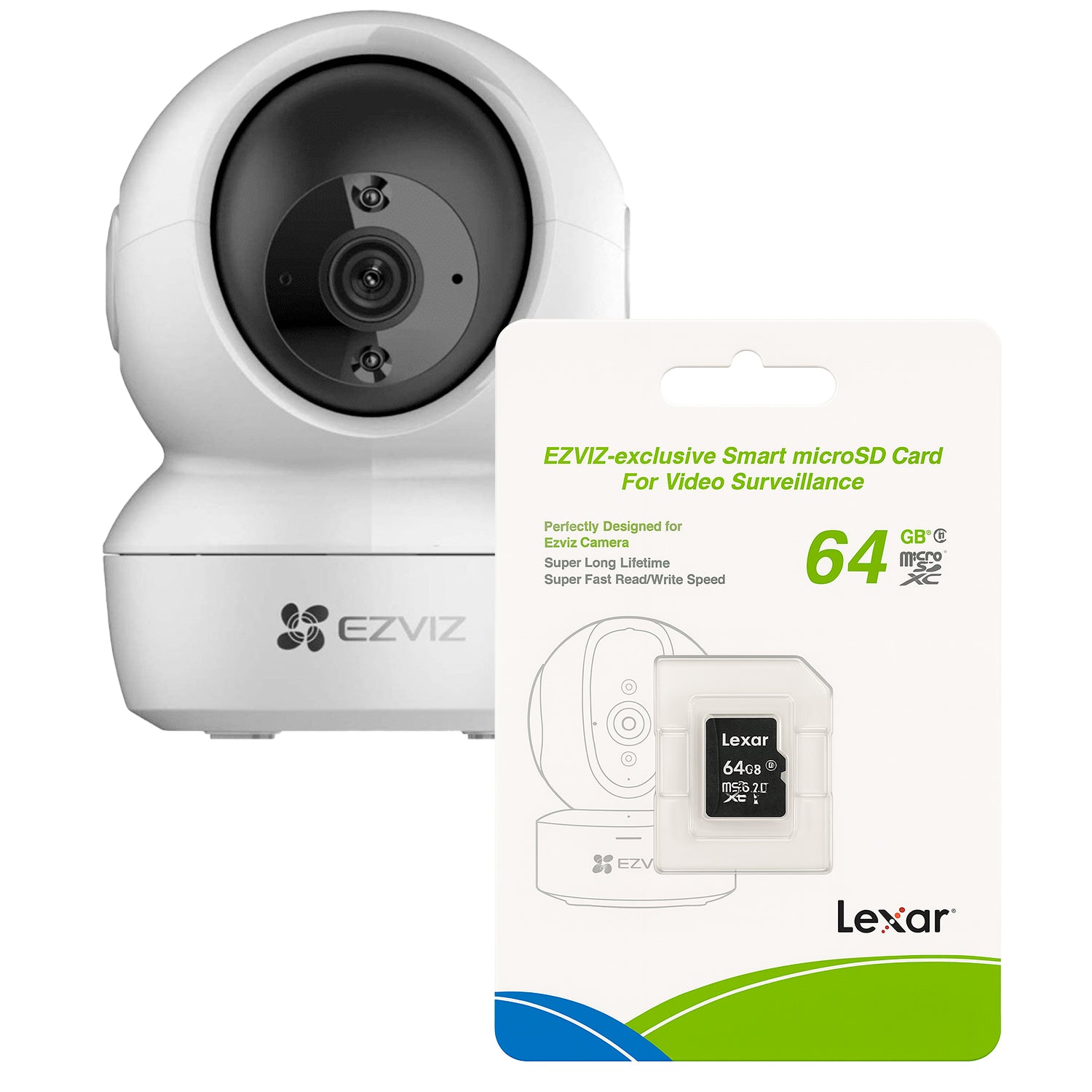 Pack Camara Wifi Ezviz H6C Pro 2K IRM10 + MicroSD 64GB Lexar