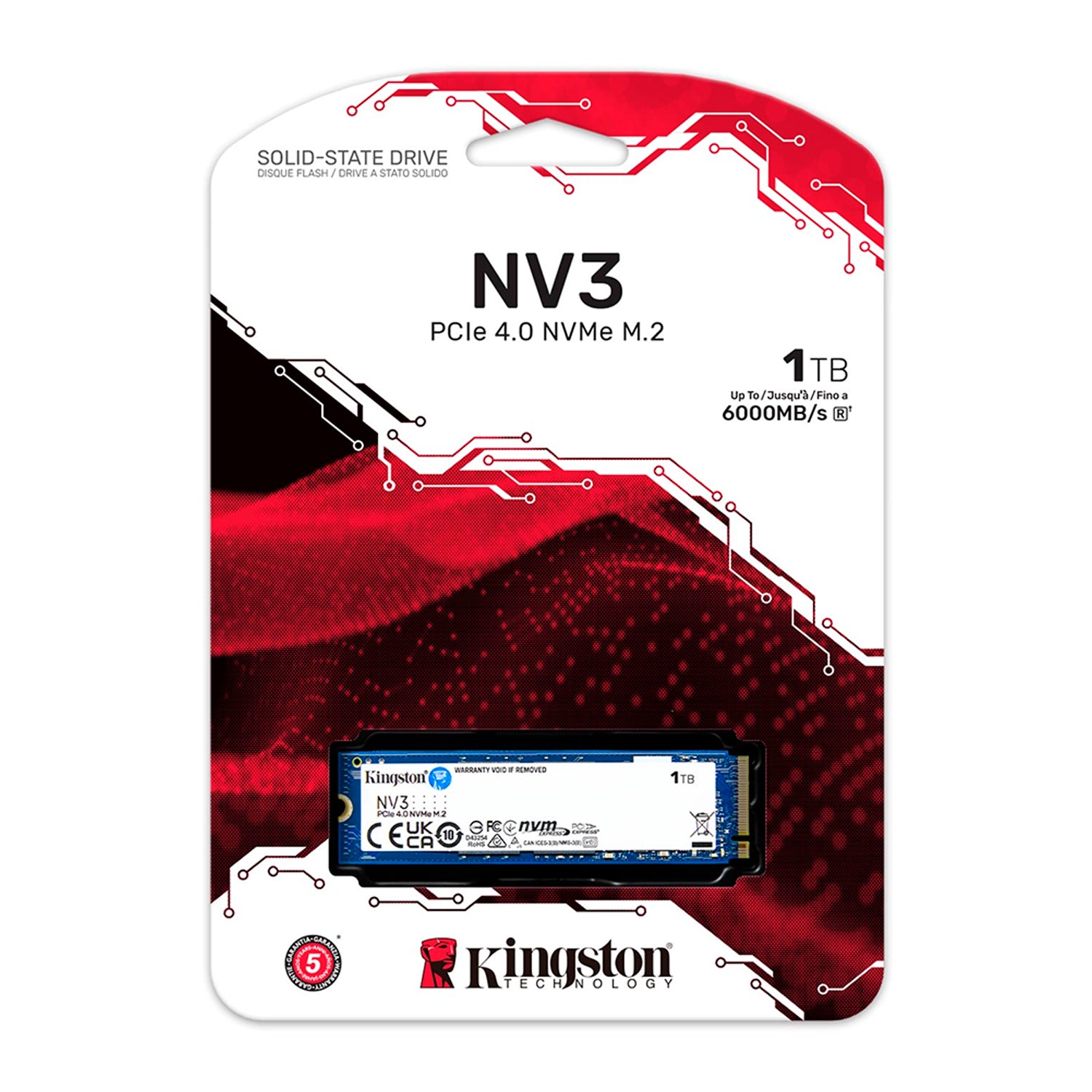 Disco Solido SSD Interno Kingston NV3 1TB M.2 2280 PCIe 4.0 NVMe 6000 MB/s