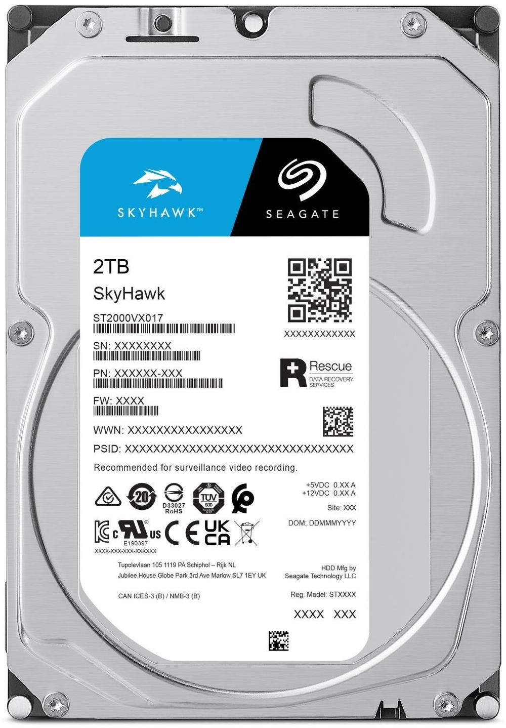 Disco Duro Interno Seagate Skyhawk 2TB 3.5" SATA 3 5400Rpm Buffer 256MB PC/DVR/NVR