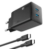 Cargador Rapido 1Hora GAR170-EU GaN 45W Dual USB-C Cable 1m