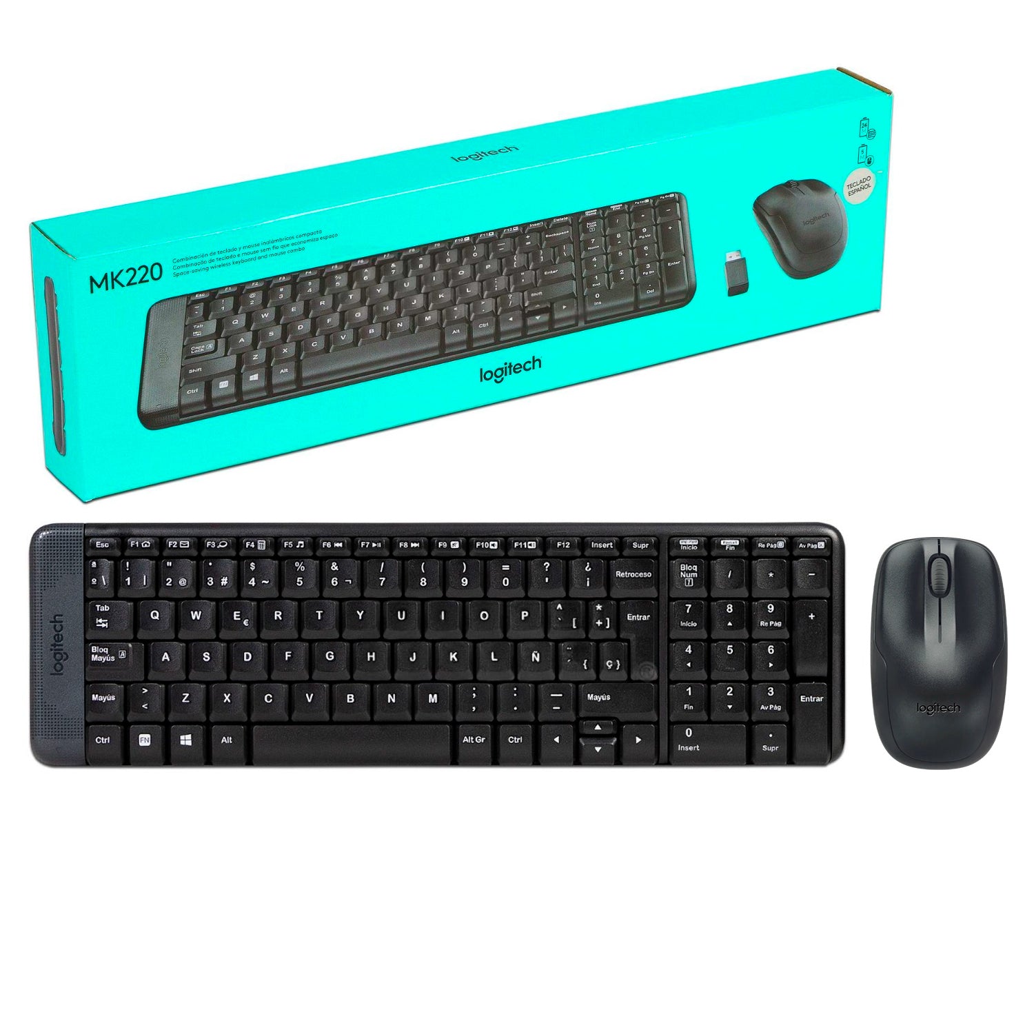 Kit Teclado y Mouse Inalambrico Logitech MK220 Compacto USB 2.4GHz Antiderrame 1000dpi Español