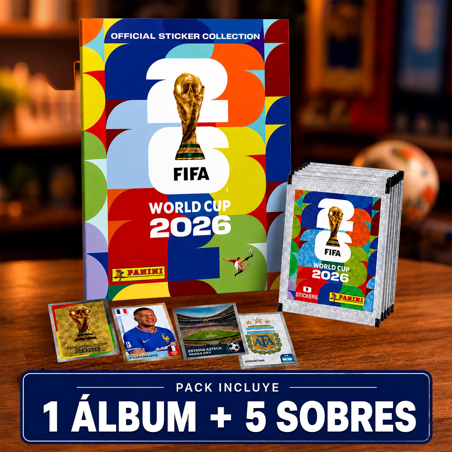 Pack Album Panini + 5 Sobres 35 Laminas Fifa Mundial 2026
