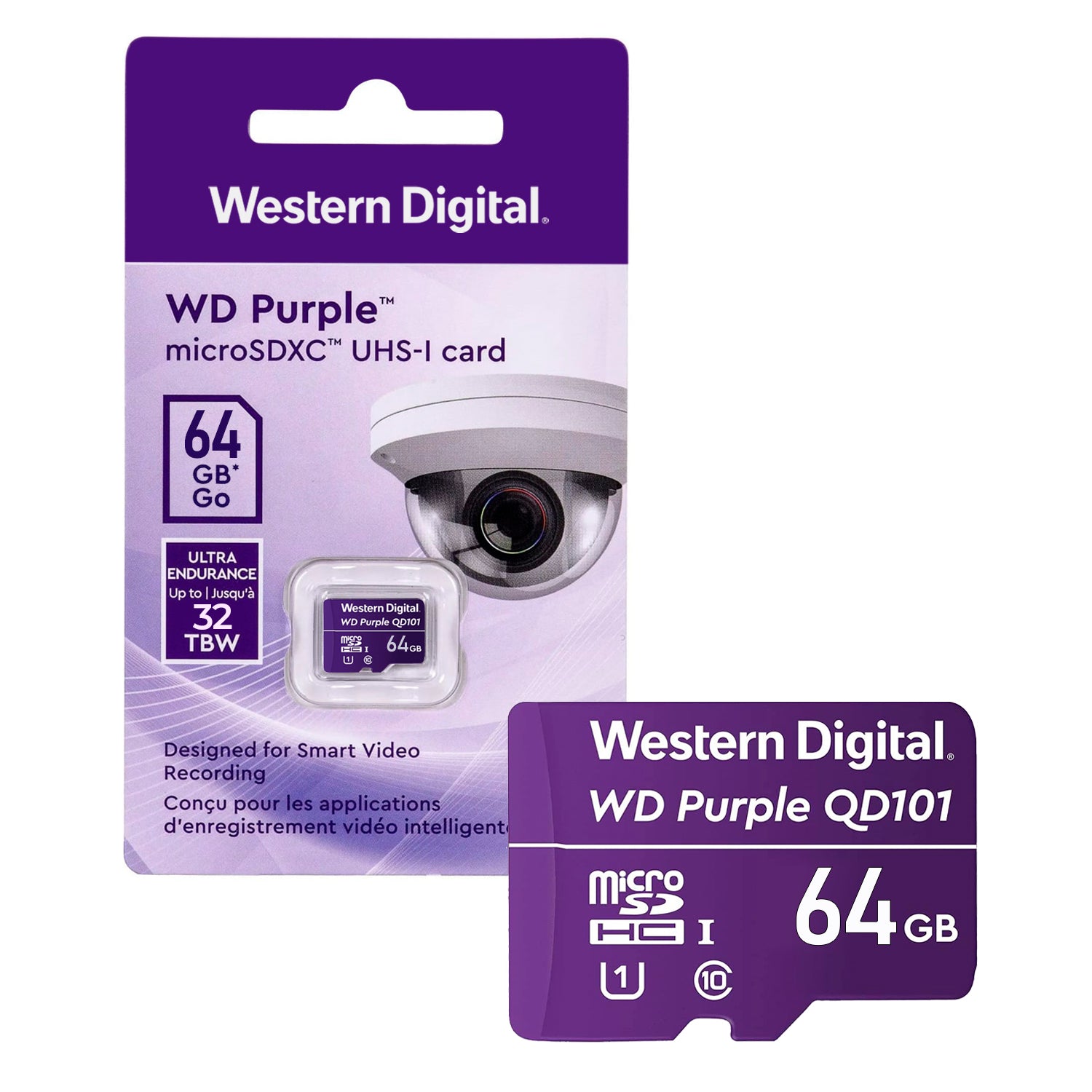 Tarjeta de Memoria MicroSD 64GB WD Purple SDXC UHS-I Clase 10 4K 100MB/s